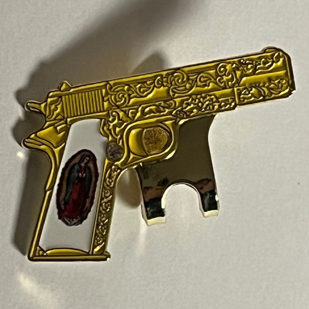 Virgin Mary Gold Gun Blip Hat Pin Pins Hats Bag Fitted New Era Glock Brim Clip